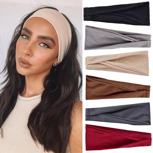 Women Headband Turban Solid Color Elastic Hair Bands Yoga Hairband