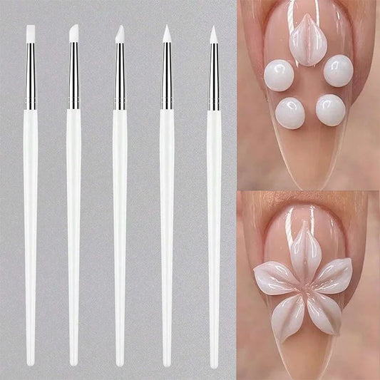 5Pcs/set Silicone Nail Brush UV Gel Polish Tip