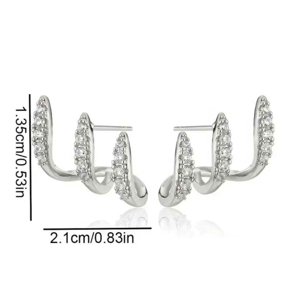 2pcs Elegant Rhinestone Three-Claw Earrings