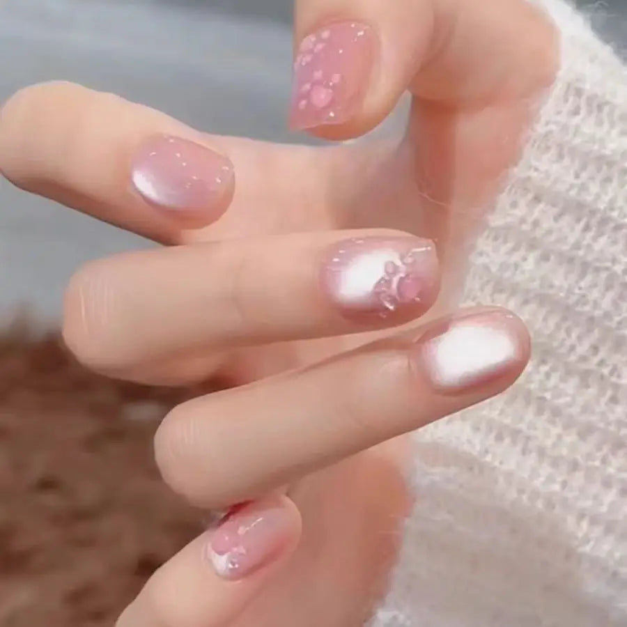10pcs Cute Woman Press On Nails Handmade Pink Cat Claw Short False Artificial Nail Tips Decorated Korean Nails Press On
