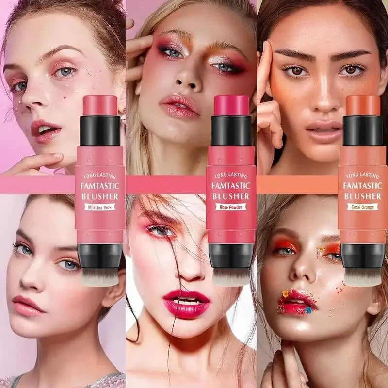 Blush Stick With Brush Double Head Blush Sticks Cream Blush Makeup For All Skin Tones 2 In 1 Double-head Blush And Lipstick