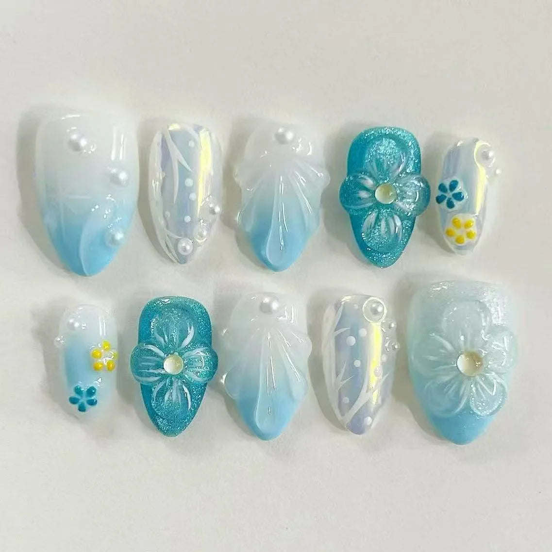 Gentle Nude Pink Press on Nails with 3D Flower