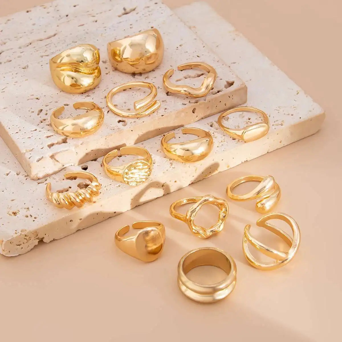 PuRui 14Pcs/Set Retro Silver Color Rings