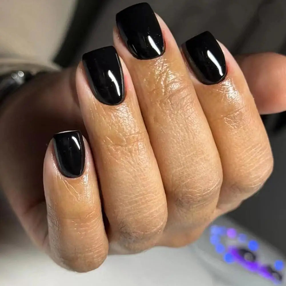 24pcs Black Square Press on Nails Medium Long Fake Nails