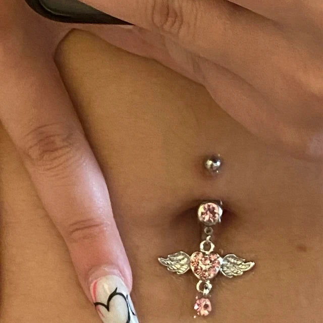Steel Belly Button Rings Pink Crystal Piercing