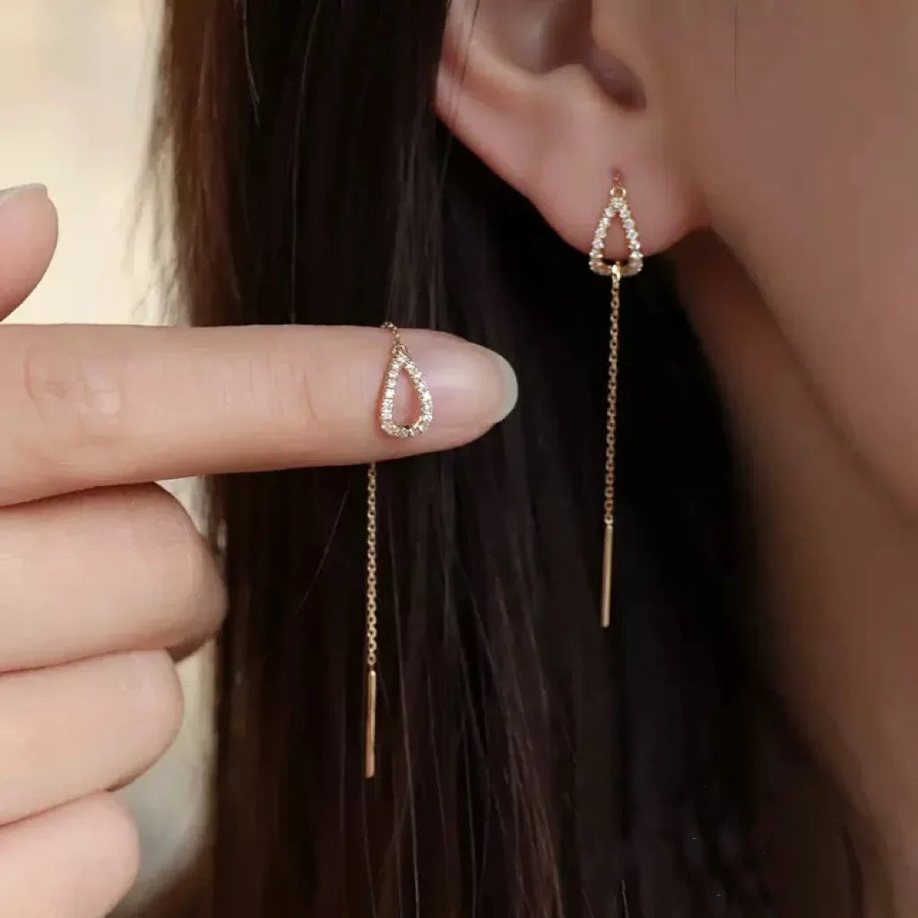 Drop Ear Line Long Hanging Earrings for Women Rose Gold