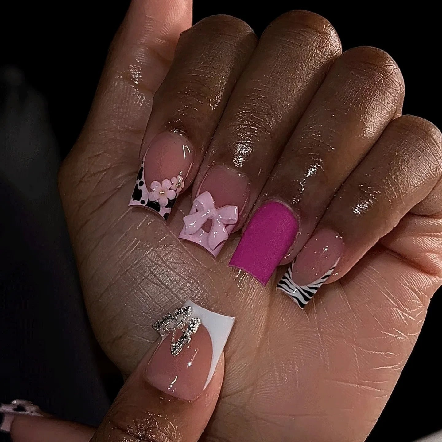 White French Press on Nails 3D Bowknot Fake Nails