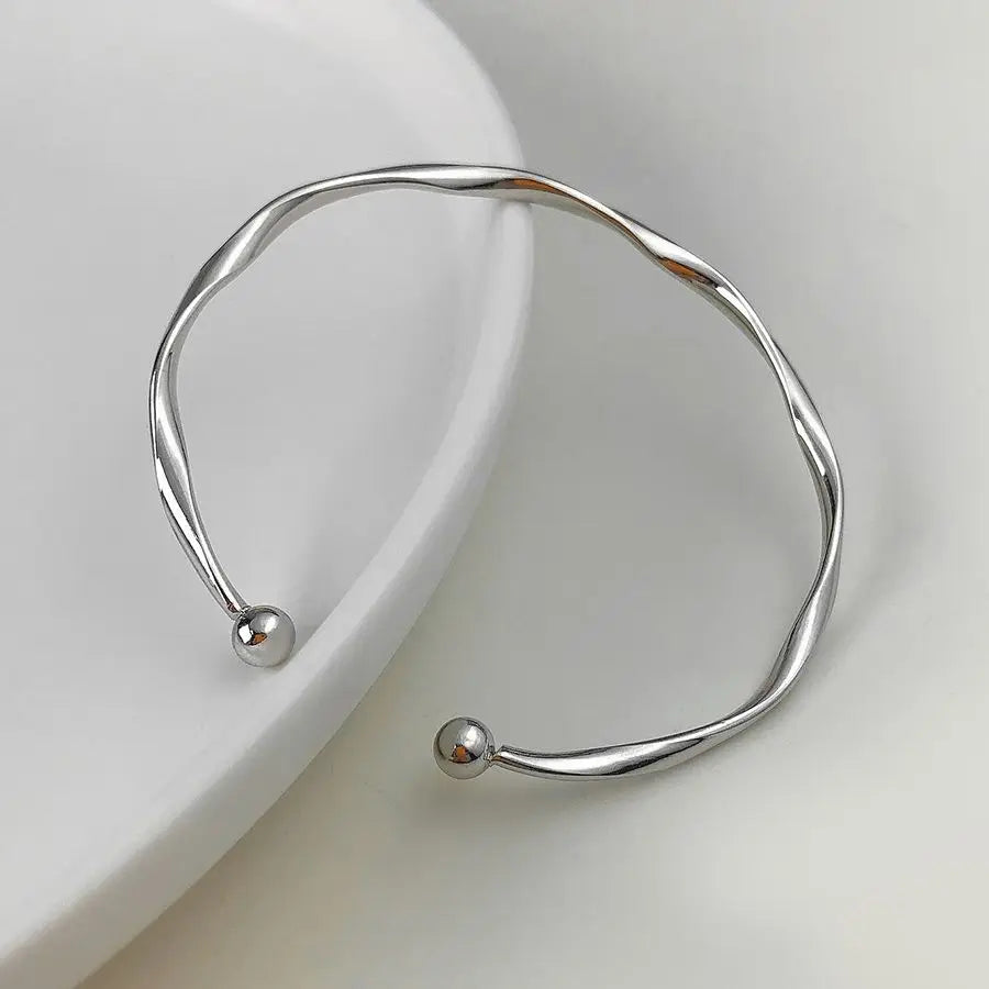 Silver Color Twisted Wave Bracelets Bangles