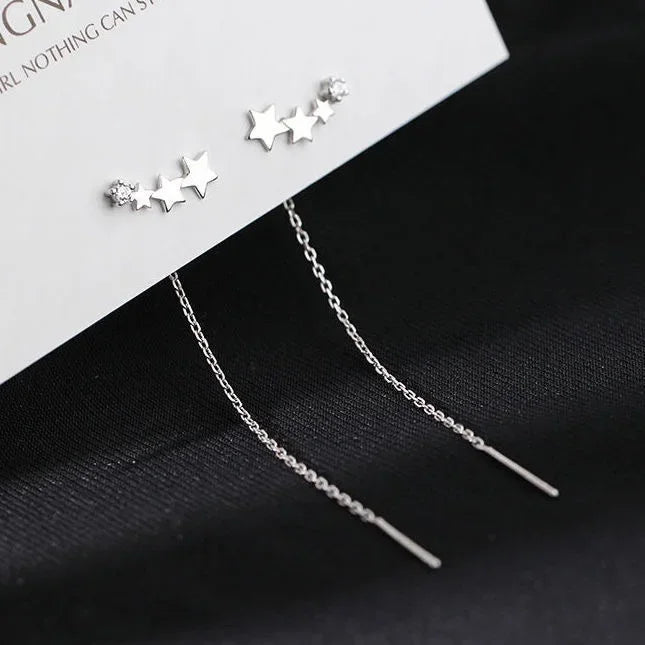 Drop Ear Line Long Hanging Earrings for Women Rose Gold