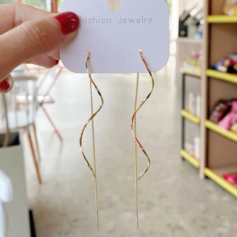 1 Pair Fashion Long Tassel Threader Earrings
