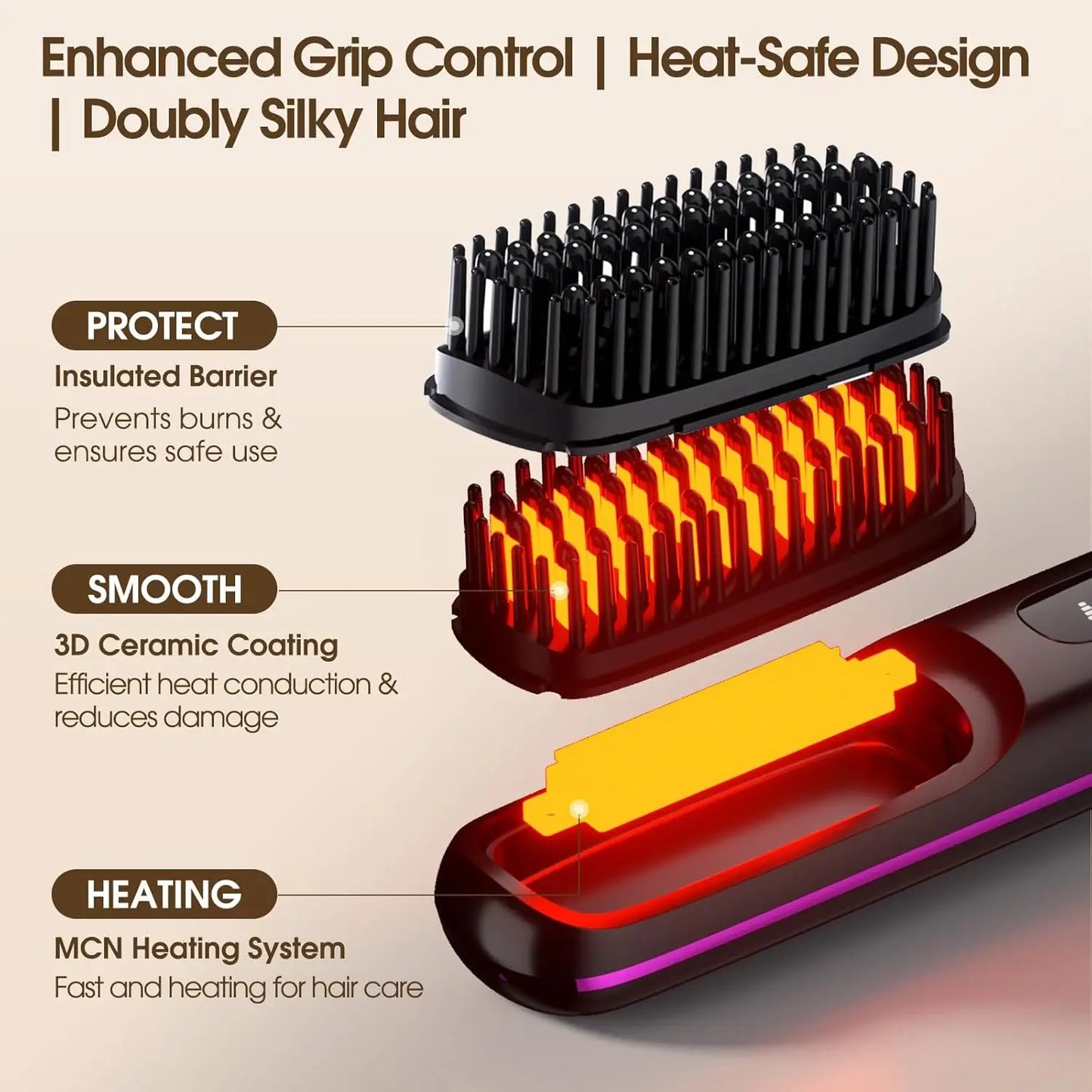 Ceramic Hair Straightener Brush – Anti-Frizz