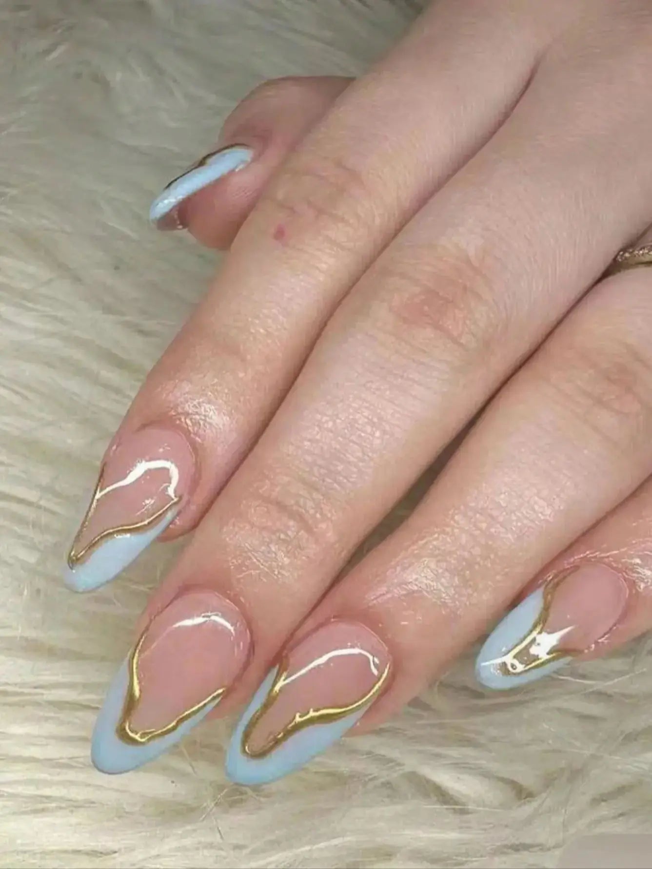 10 Pieces of Handmade Fake Nails with Blue French Tips