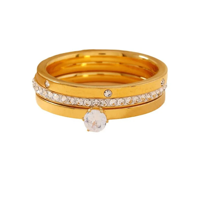 Luxury Stainless Steel Ring For Women Three-Piece Set