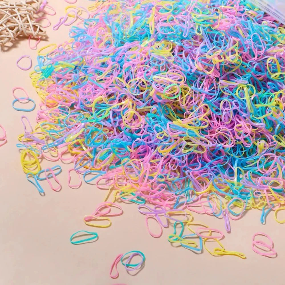 500/1000/2000pcs Girls Colourful Rubber Hair Bands