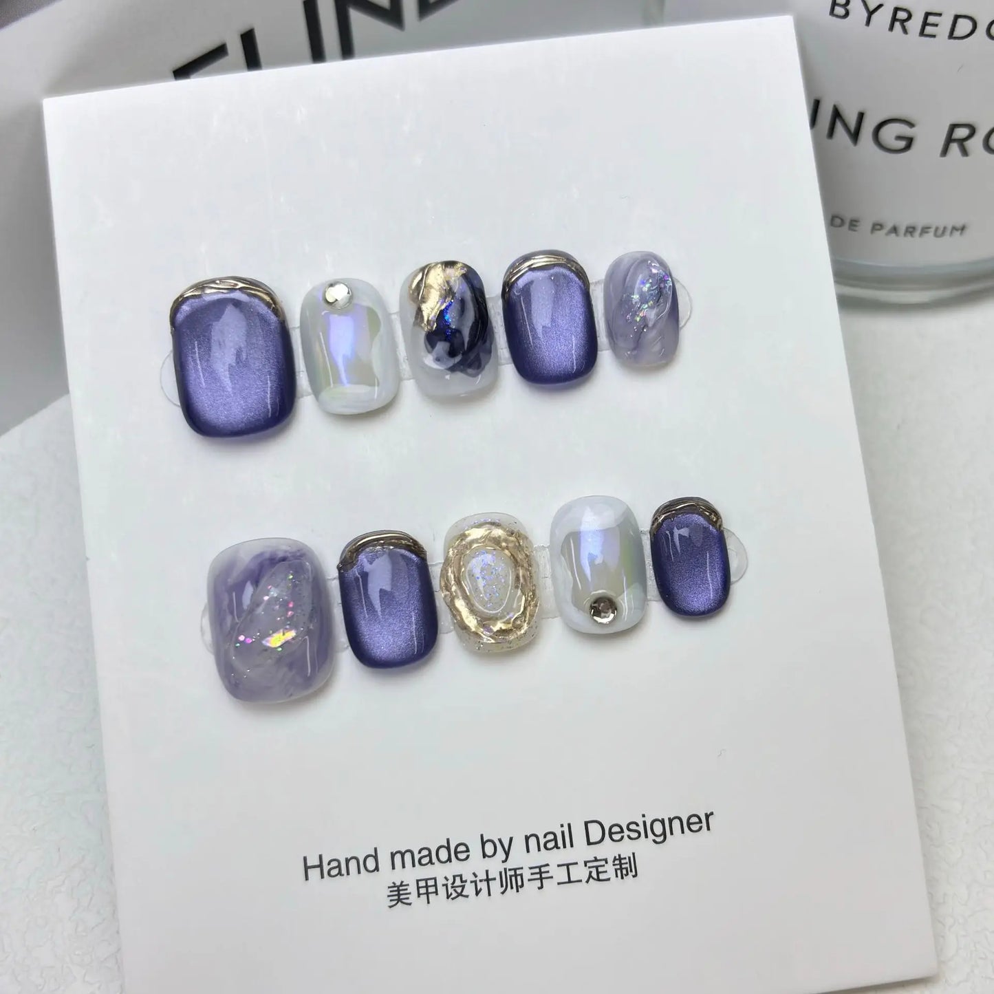 10pcs/set Handmade Dreamy Blue Press-On Nails