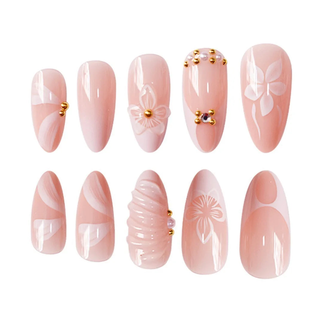 24pcs Flower Almond Press on Nails