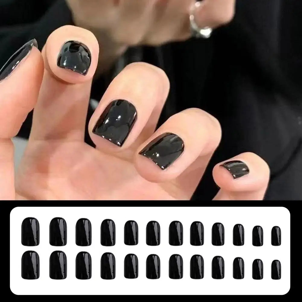 24pcs Black Square Press on Nails Medium Long Fake Nails