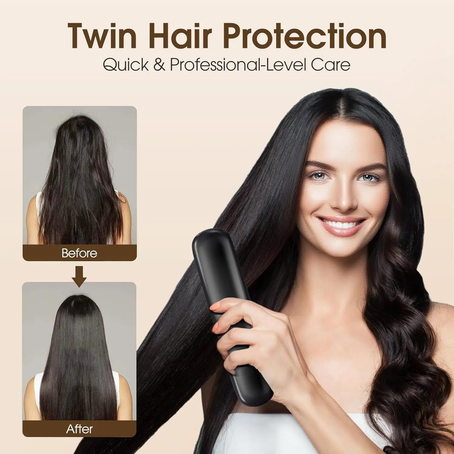 LCD Hair Straightener Brush – Ceramic Anti-Frizz