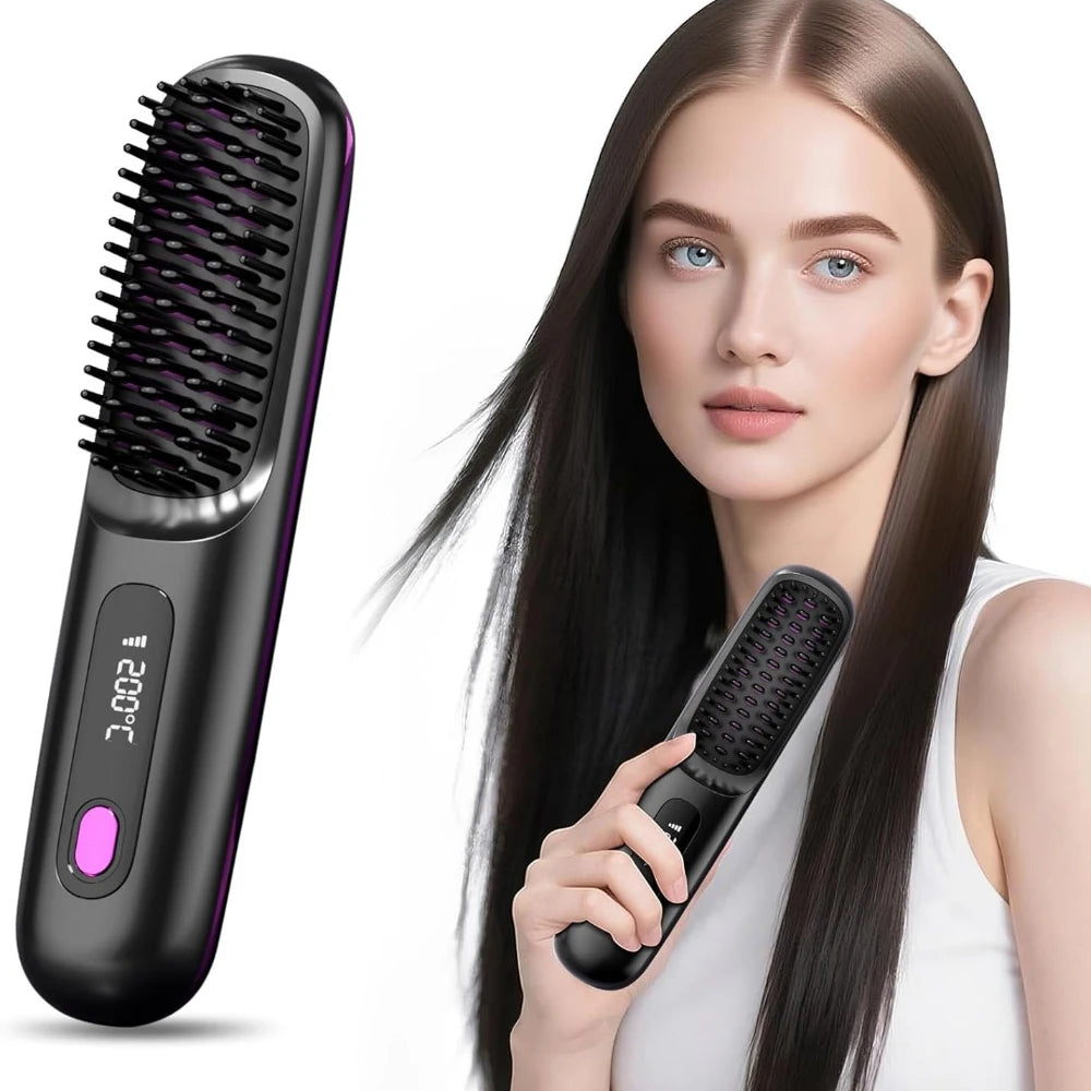 Ceramic Hair Straightener Brush – Anti-Frizz