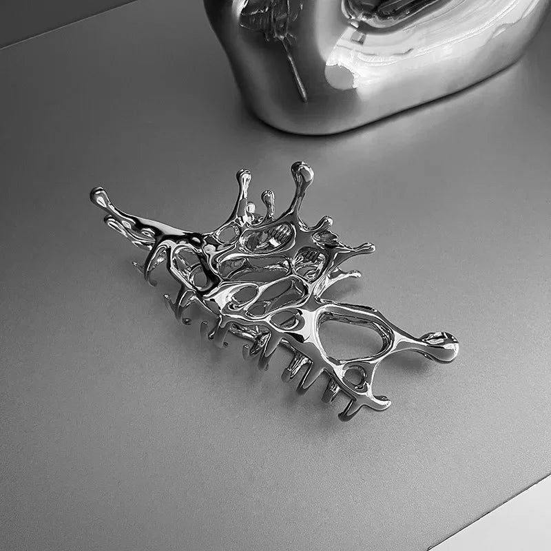 1/2PCS Geometric Claw Clips Women Large Metal Silver Color Korean Fashion Shark Hair Clips Grab Clamps Girls Hair Accessories
