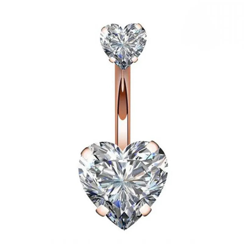 Steel Belly Button Rings Pink Crystal Piercing