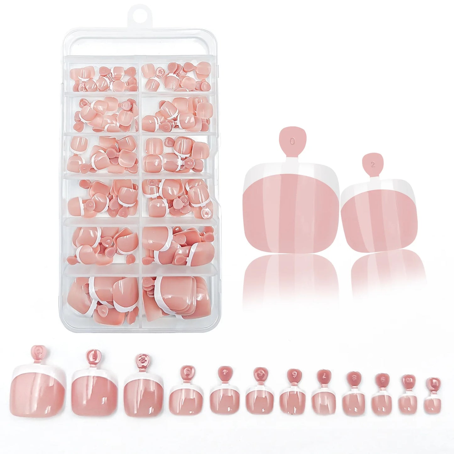 120Pcs Glossy Nude Pink French Press-On-Toenail Set 1*Box