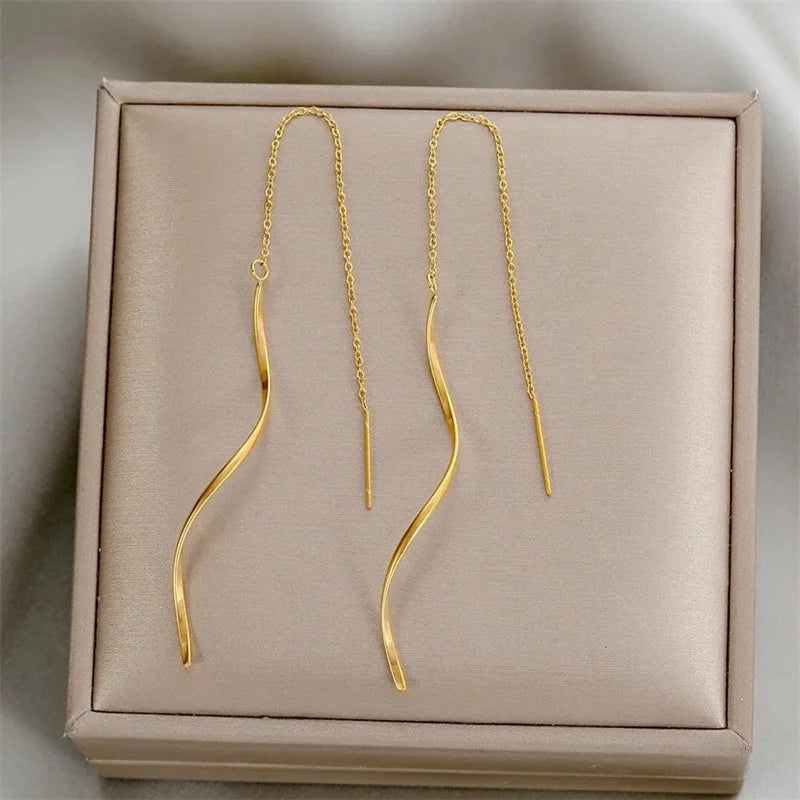 Drop Ear Line Long Hanging Earrings for Women Rose Gold