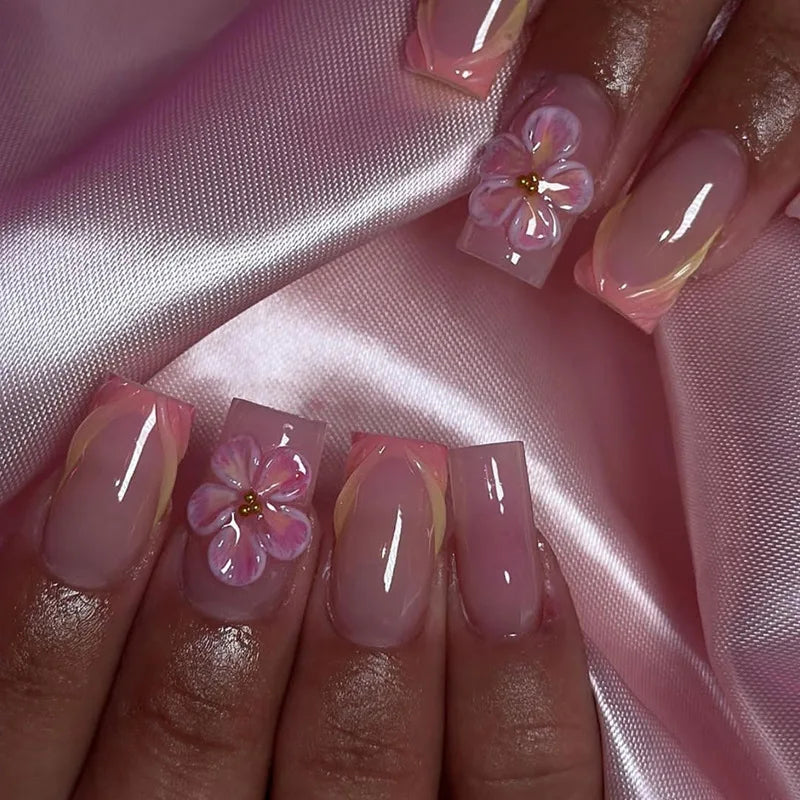 24pcs Press on Nails Short Almond Bowknot Black Press on Nails