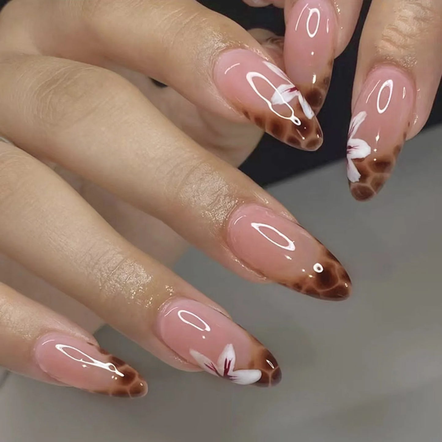 24Pcs Pink French Style Fake Nails 3D Bowknot