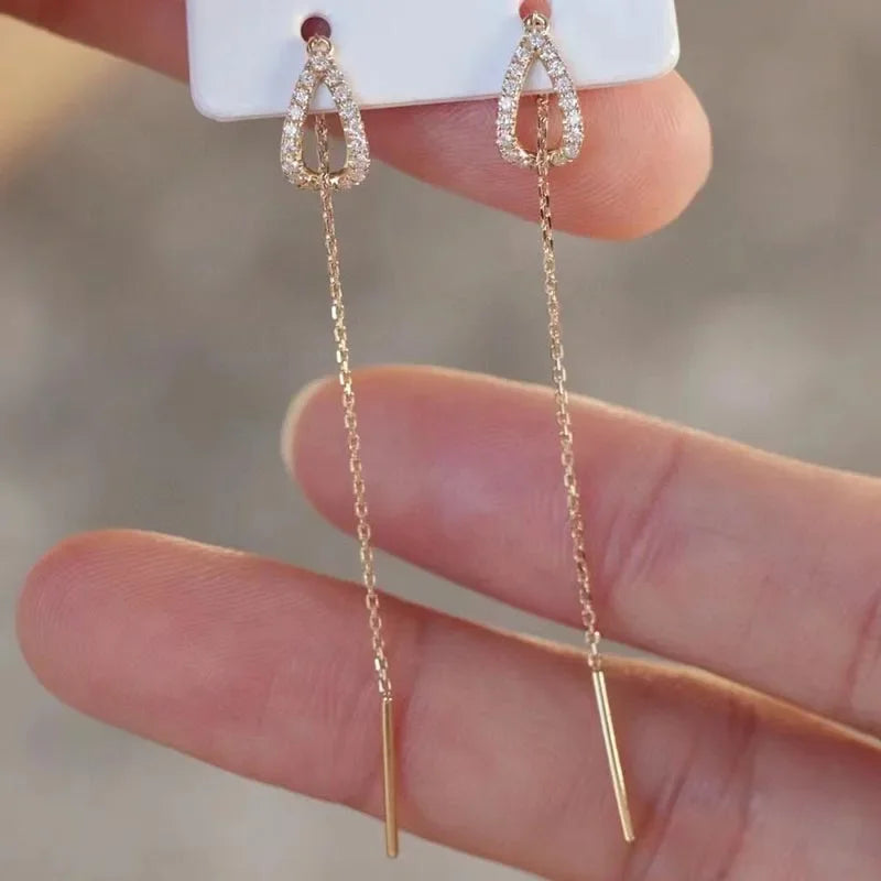 Drop Ear Line Long Hanging Earrings for Women Rose Gold