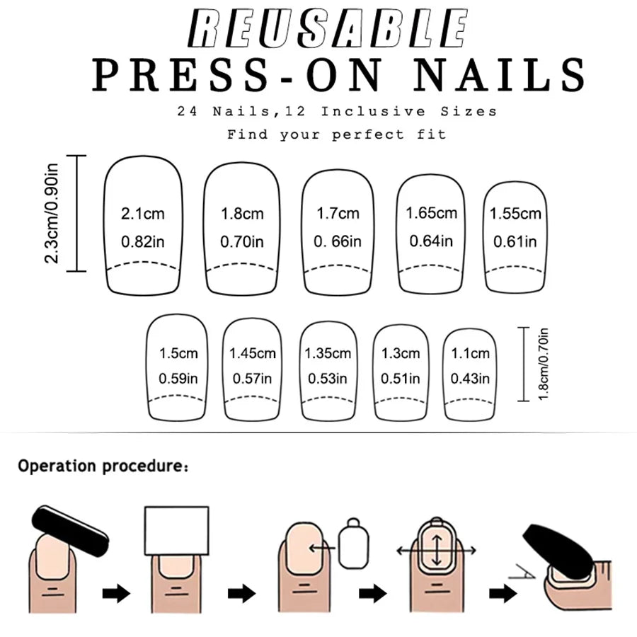 24pcs Press on Nails Short Almond Bowknot Black Press on Nails