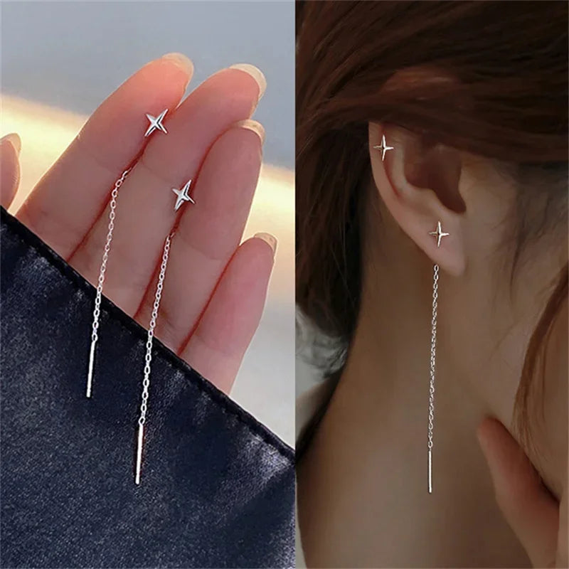 Drop Ear Line Long Hanging Earrings for Women Rose Gold