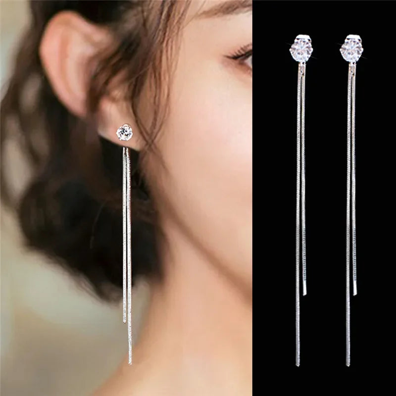 Drop Ear Line Long Hanging Earrings for Women Rose Gold
