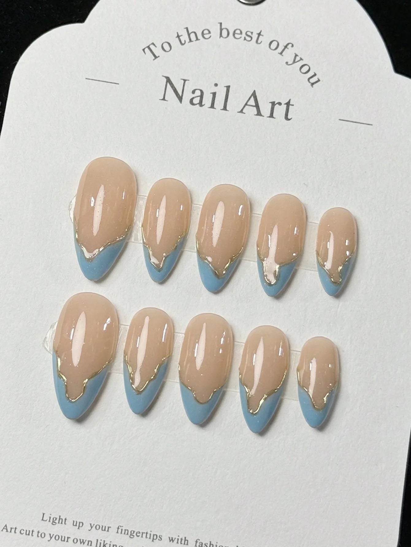 10 Pieces of Handmade Fake Nails with Blue French Tips