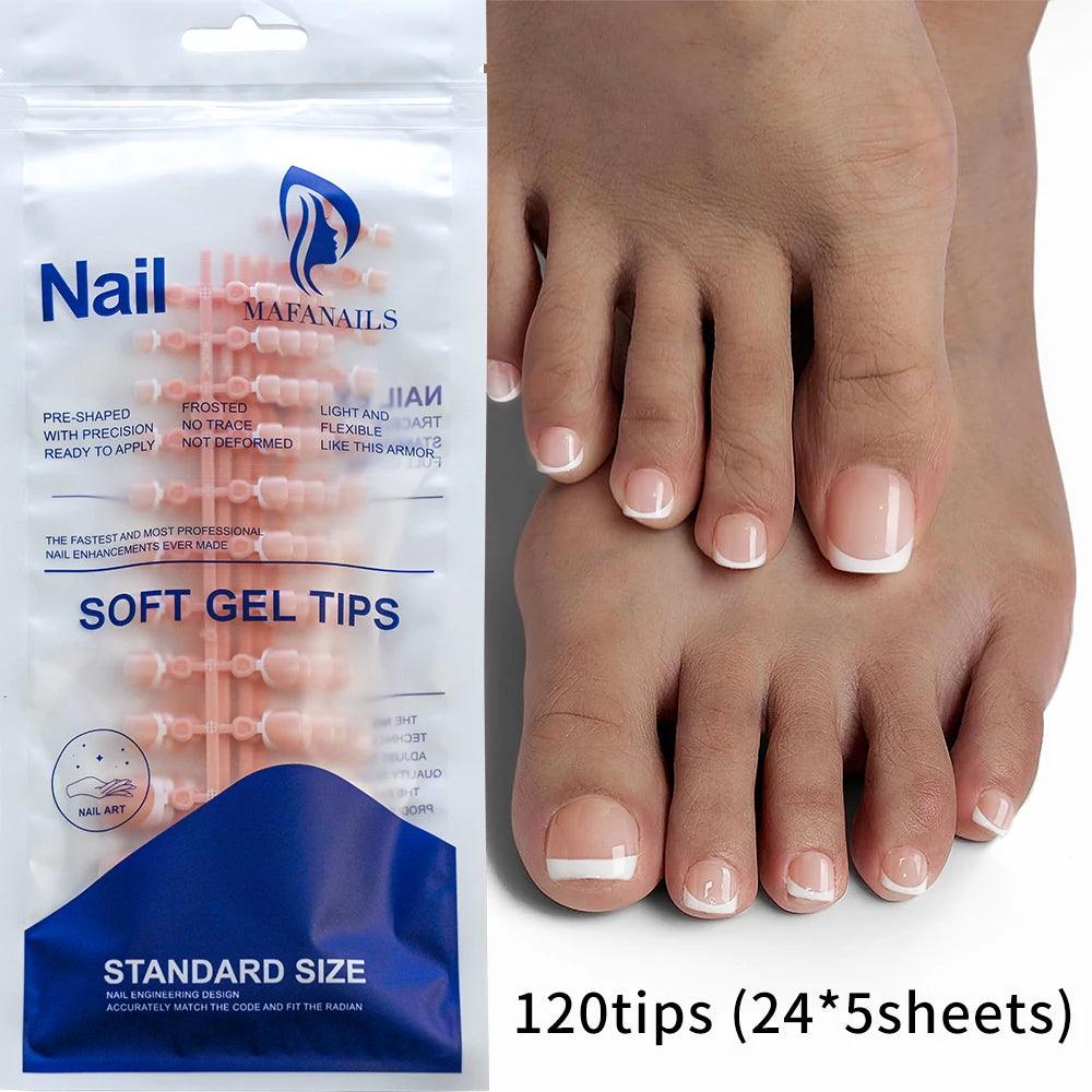 120Pcs Glossy Nude Pink French Press-On-Toenail Set 1*Box