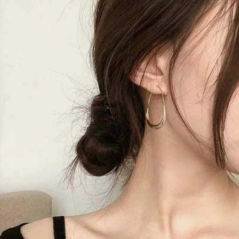 925 Sterling Silver Golden Ellipse Wedding Hoop Earrings