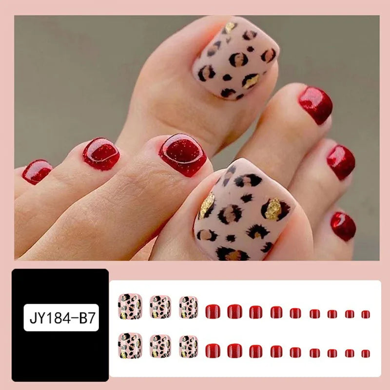New 24 Pcs French Design Fake Toe False Nails