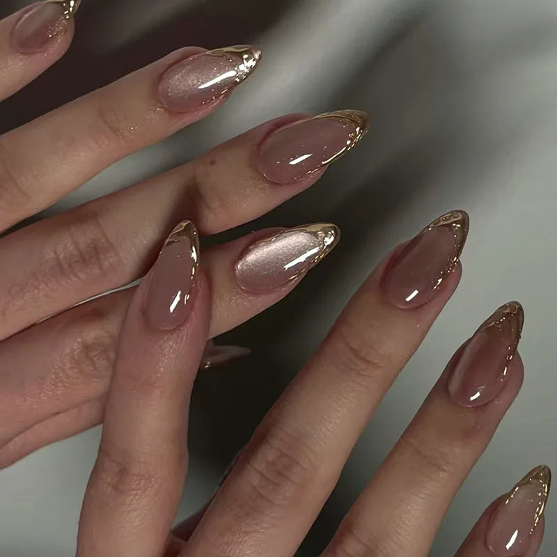 24Pcs Dark Press on Fake Nails with Black Glitter