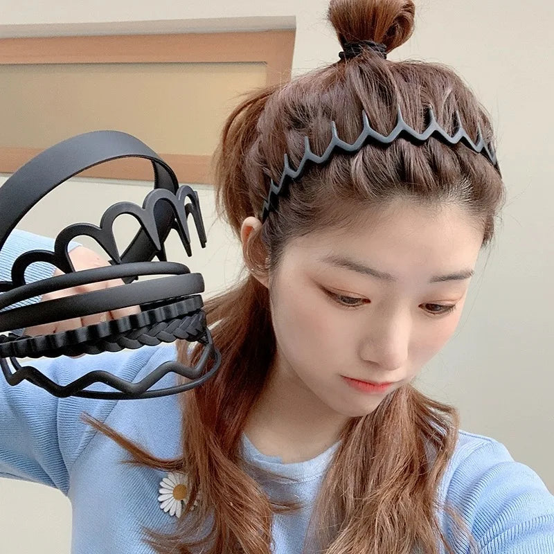 Curved Wavy Headband Black Toothed Non-slip Hair Hoops Hair Band Women