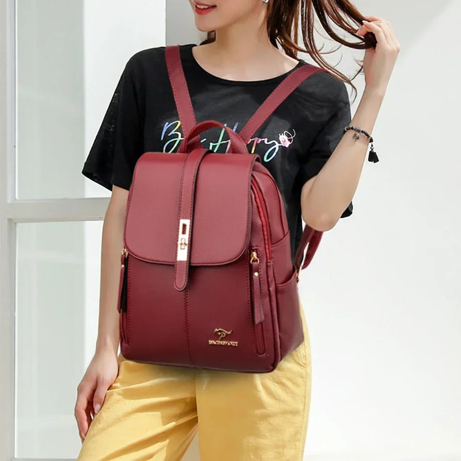 Women Large Capacity Backpack High Quality Leather Vintage Bags