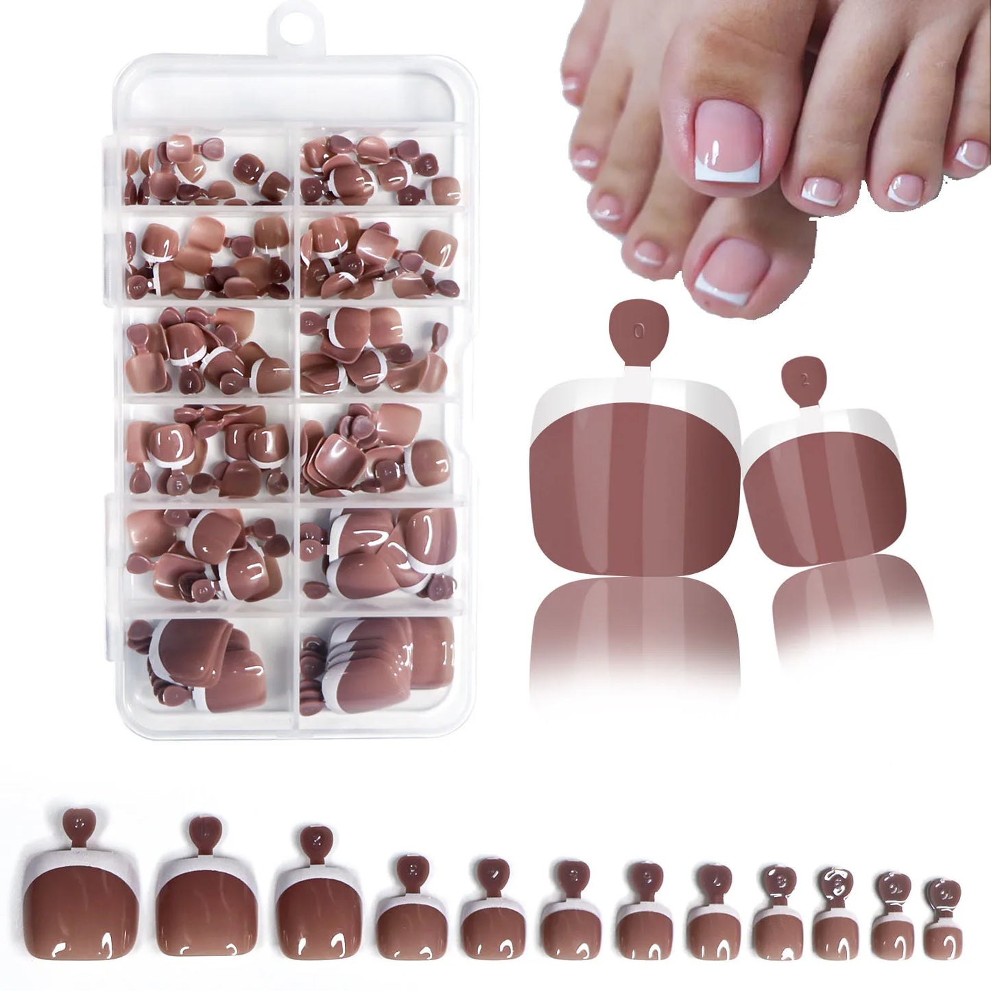 120Pcs Glossy Nude Pink French Press-On-Toenail Set 1*Box