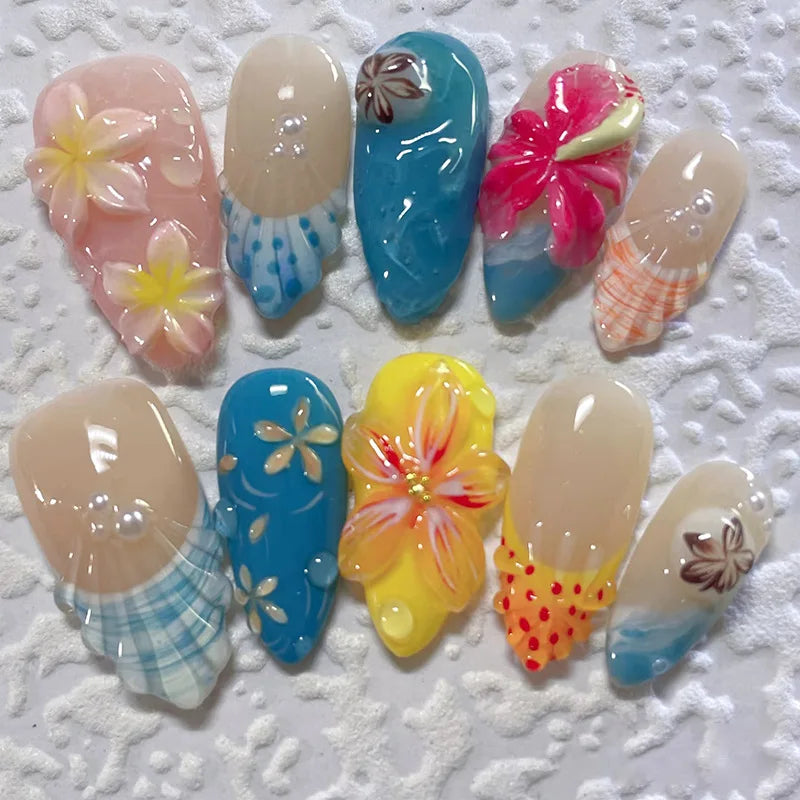 Gentle Nude Pink Press on Nails with 3D Flower