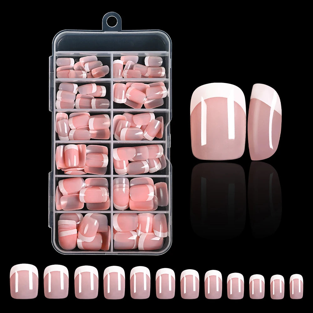 120Pcs Pink French Short Square Fake Nails