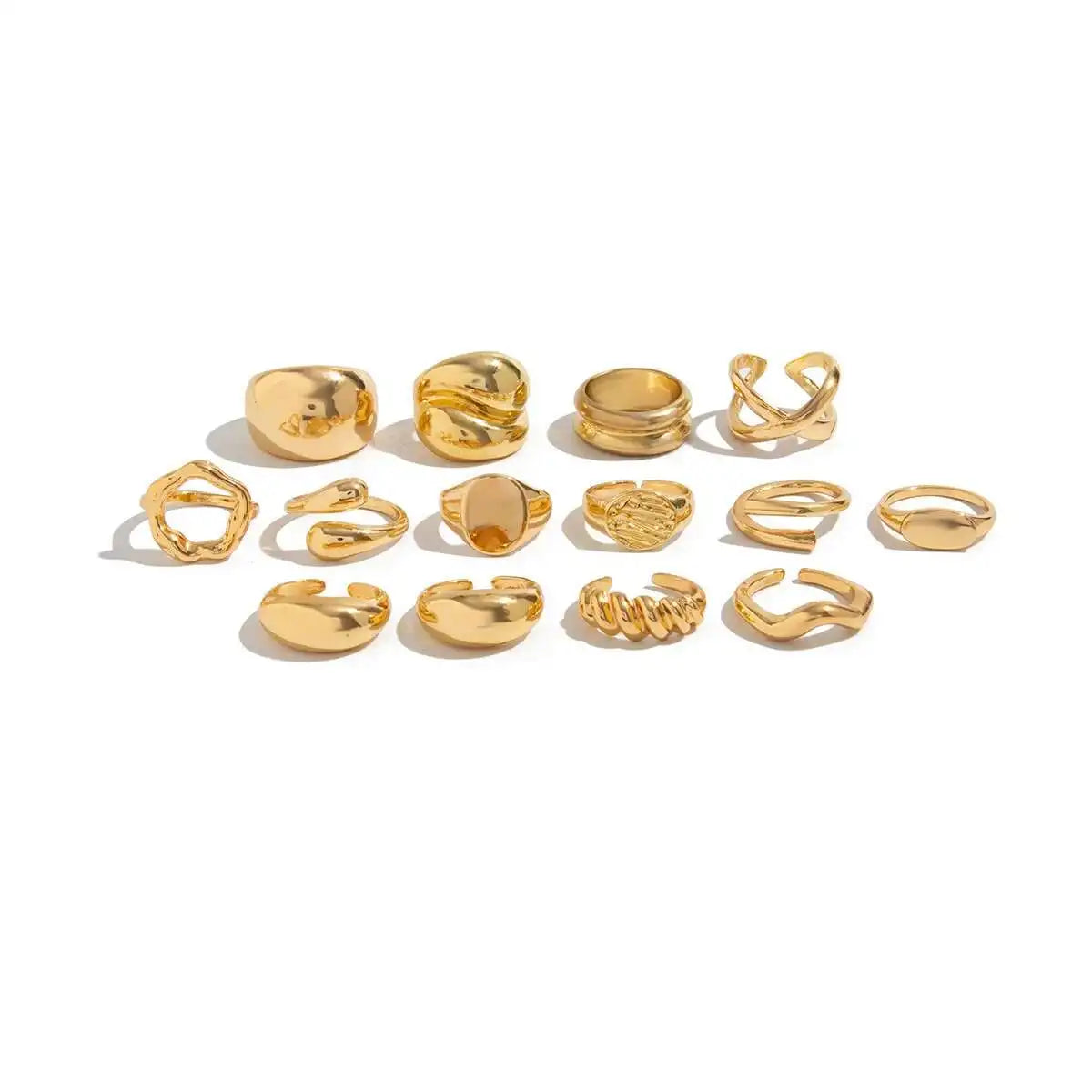 PuRui 14Pcs/Set Retro Silver Color Rings