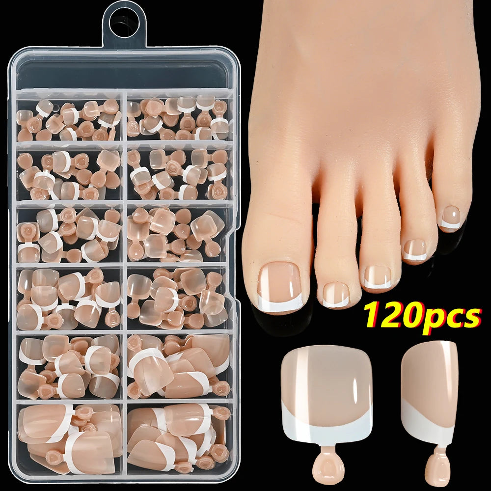 120Pcs Pink French Short Square Fake Nails