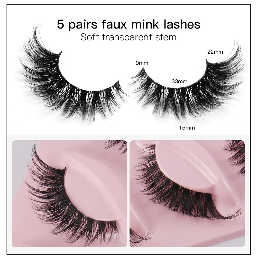 5 Pairs Cat Eye Lashes Faux Mink Eyelashes Natural