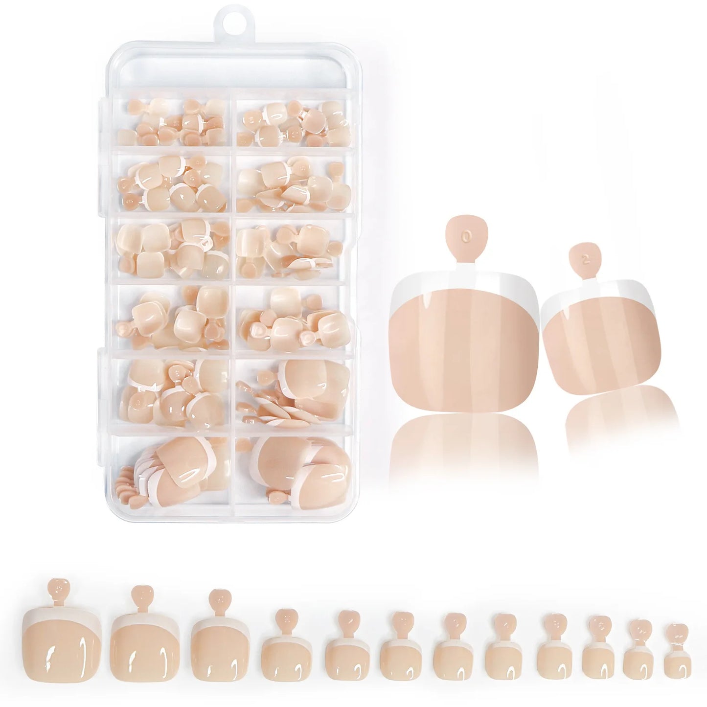 120Pcs Glossy Nude Pink French Press-On-Toenail Set 1*Box