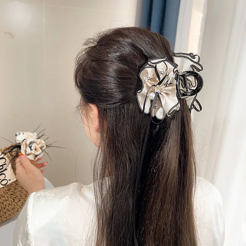 Ladies' Hair Claw Clips Featuring Chinese-style High-quality Versatile Hair Accessories For Girl Ribbons Bows Elegant Gentle