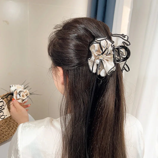 Ladies' Hair Claw Clips Featuring Chinese-style High-quality Versatile Hair Accessories For Girl Ribbons Bows Elegant Gentle