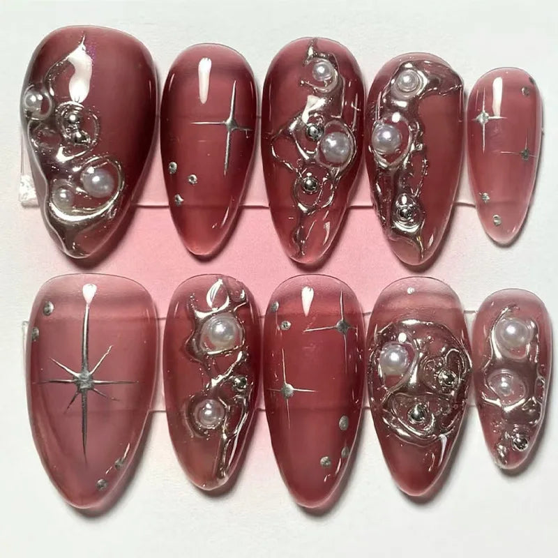 24Pcs Dark Press on Fake Nails with Black Glitter